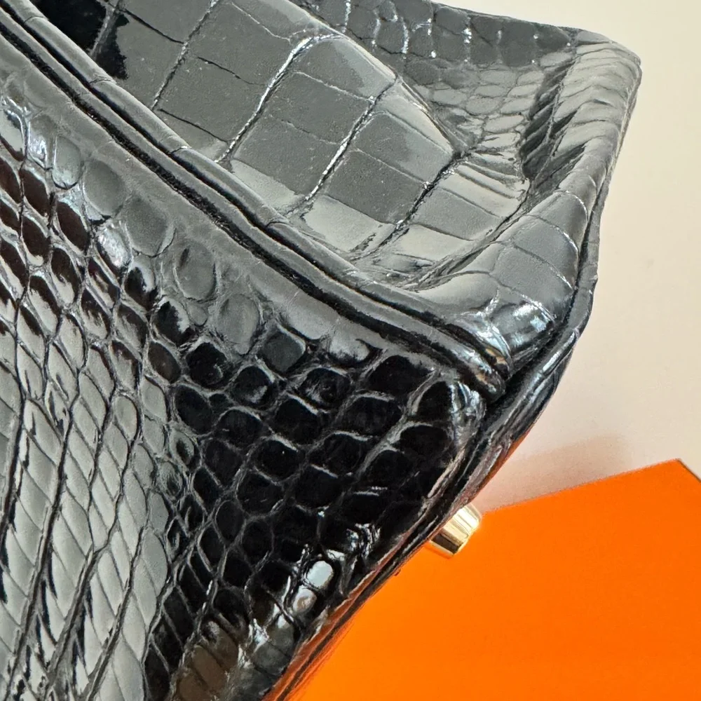 Hermès Birkin 35 – Shiny Porosus Crocodile, Black Box Dust Bag keys Clothette - Picture 3 of 16